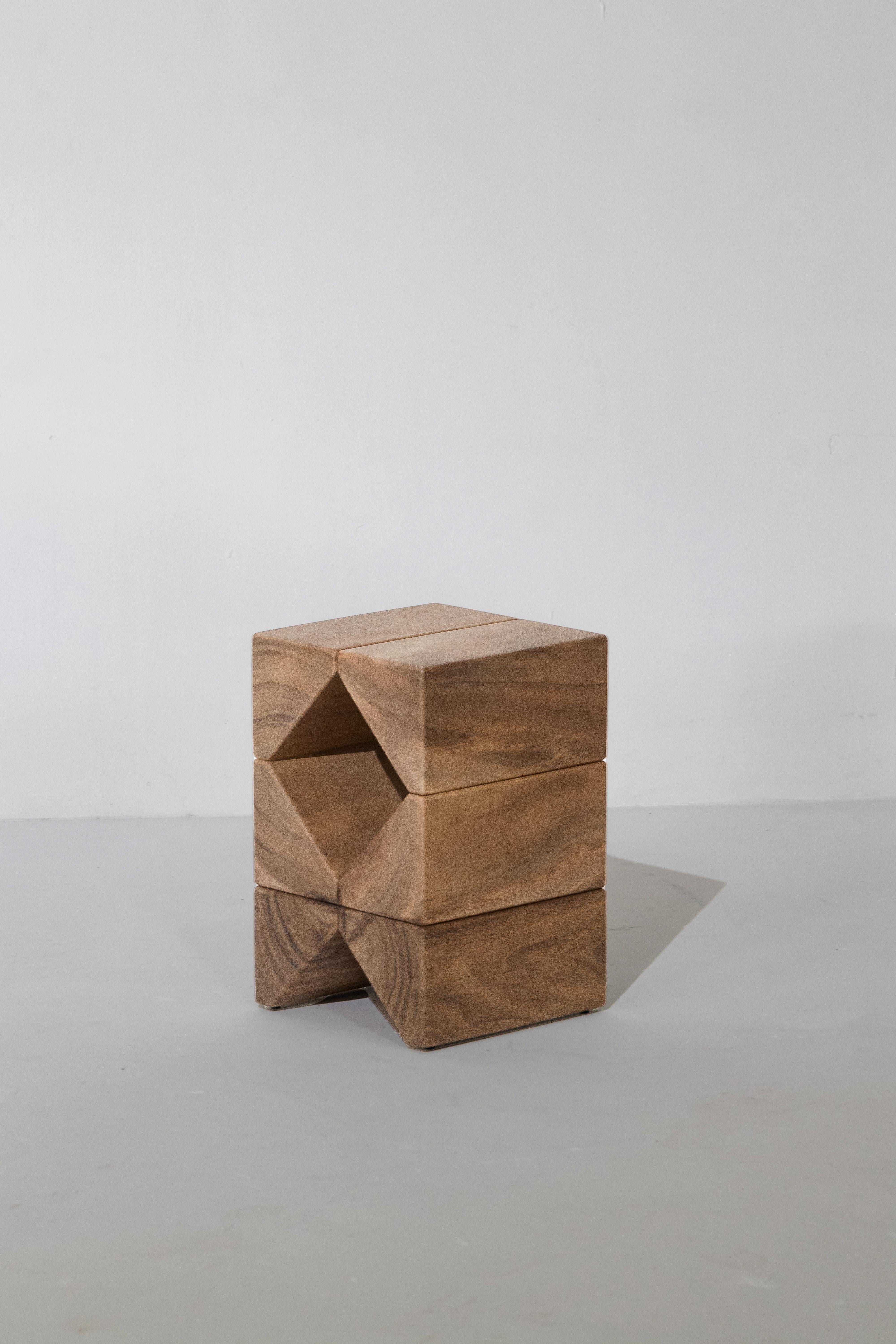 Contemporary Salmon, Natural Light Side Table Monkey Pod Wood For Sale