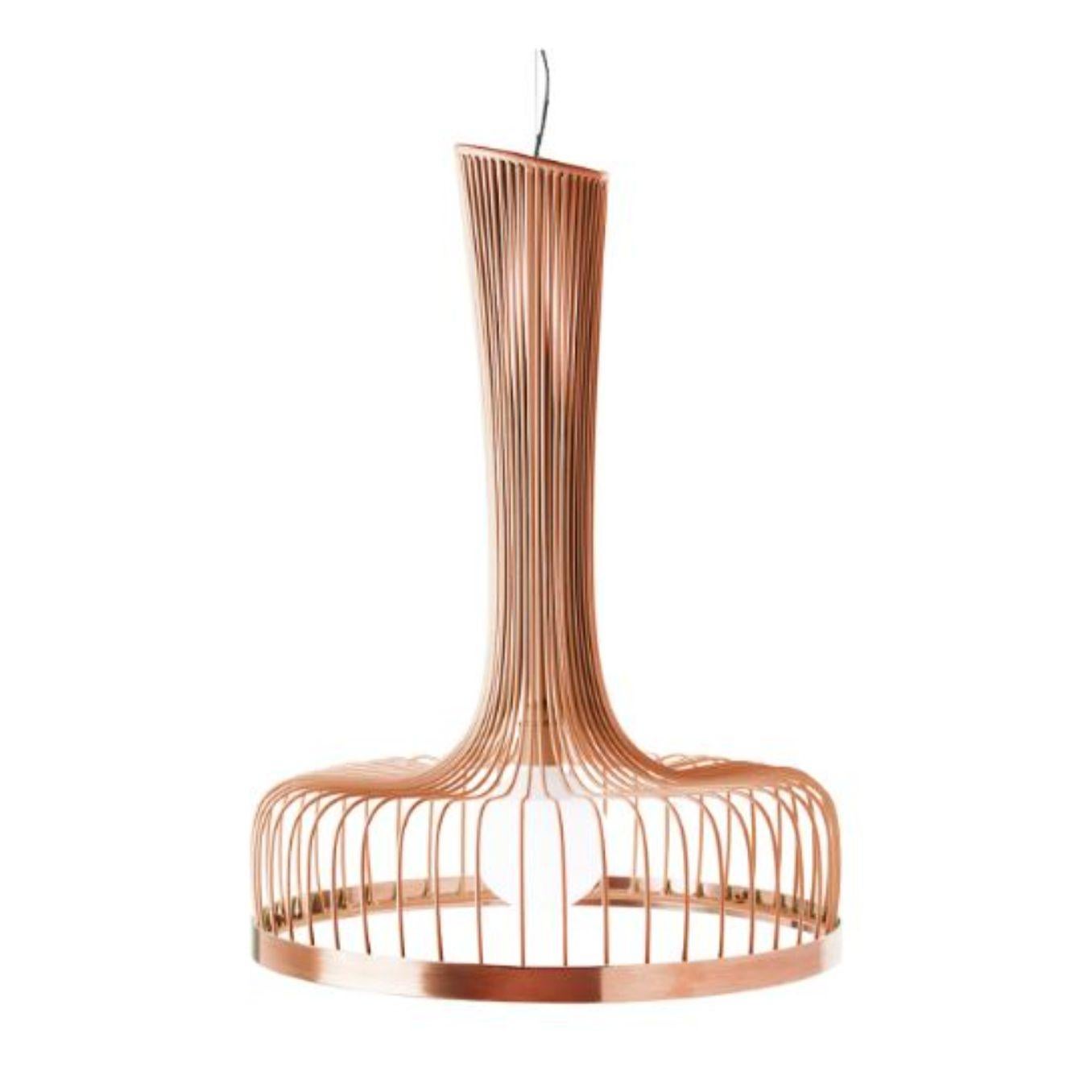 Salmon new spider I suspension lamp with copper ring by Dooq.
Dimensions: W 52 x D 52 x H 70 cm.
Materials: lacquered metal, polished or brushed metal, copper.
Also available in different colors and materials. 

Information:
230V/50Hz
E27/1x20W