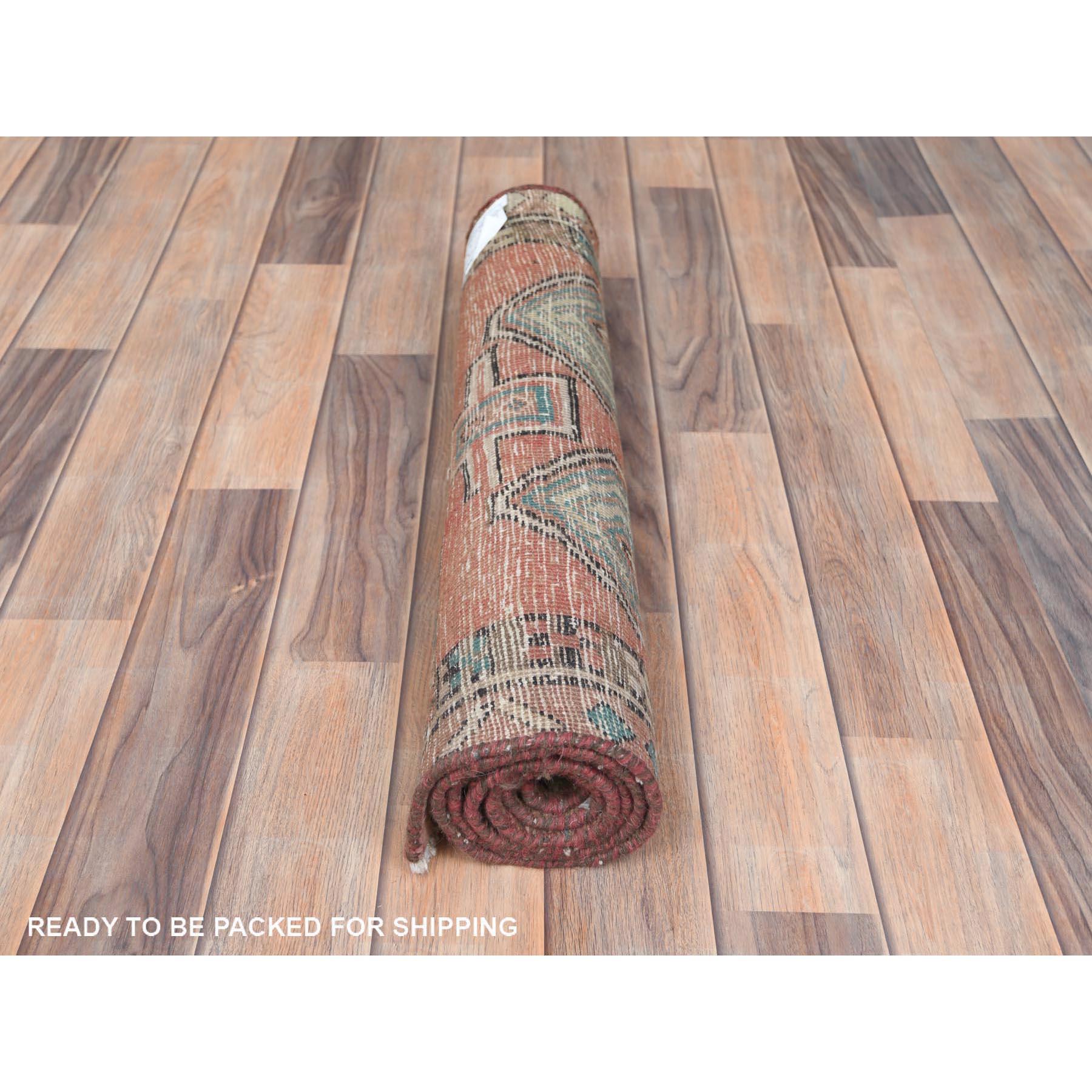 Hand-Knotted Salmon Northwest Persian Village Abrash Worn Wool Hand Knotted Narrow Runner Rug