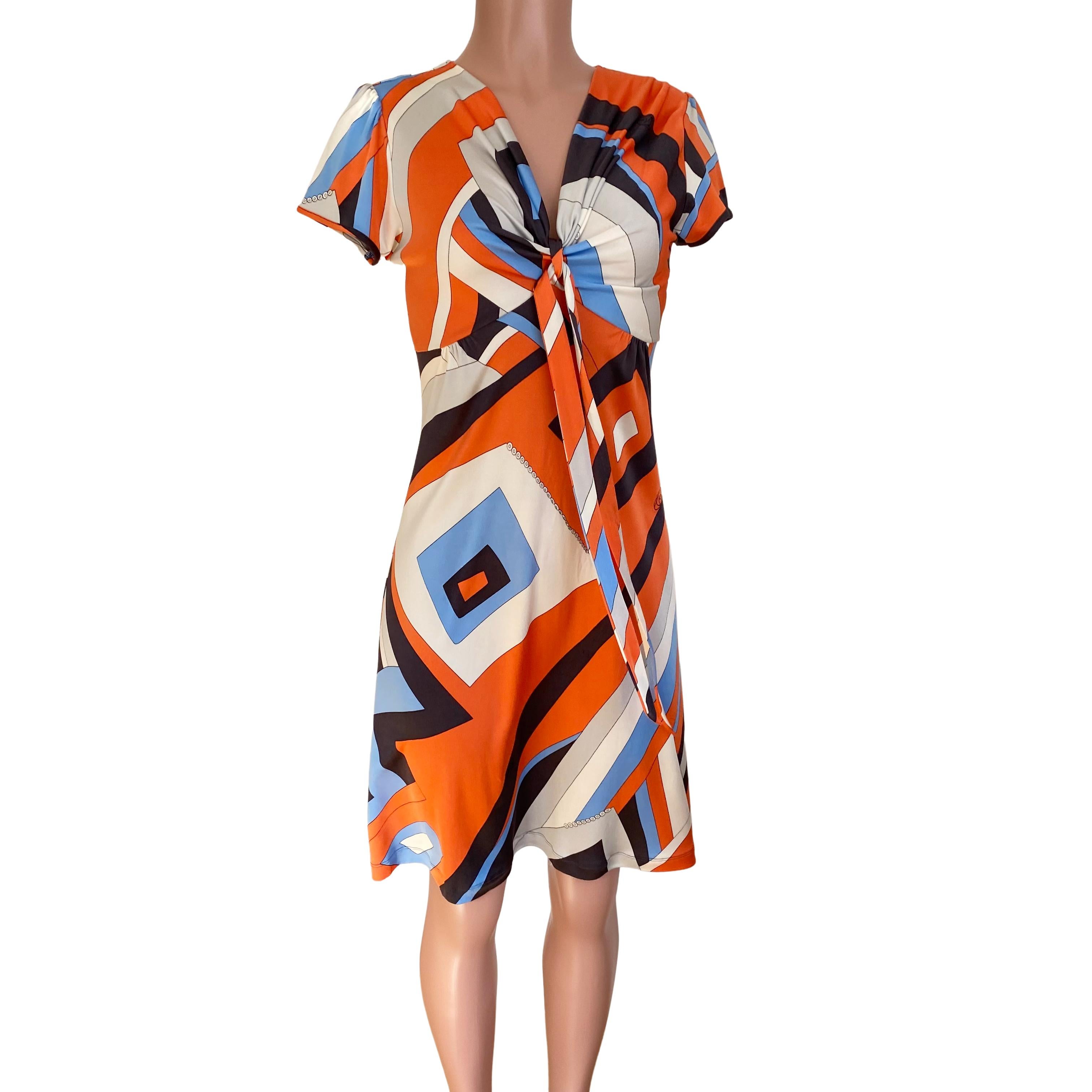 Women's Salmon Orange Print Plunge-V FLORA KUNG Silk Jersey Dress 