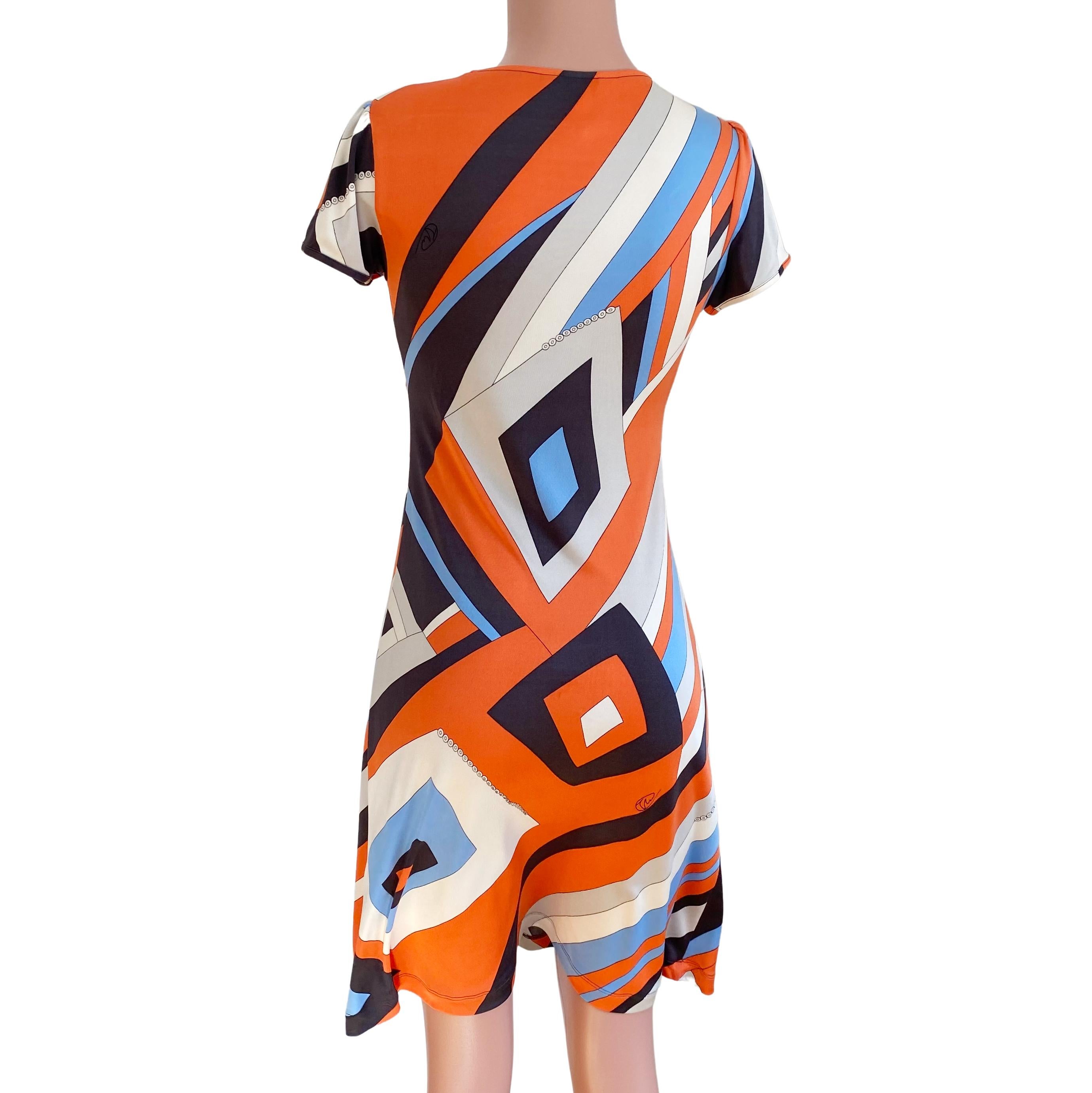 Salmon Orange Print Plunge-V FLORA KUNG Silk Jersey Dress  1