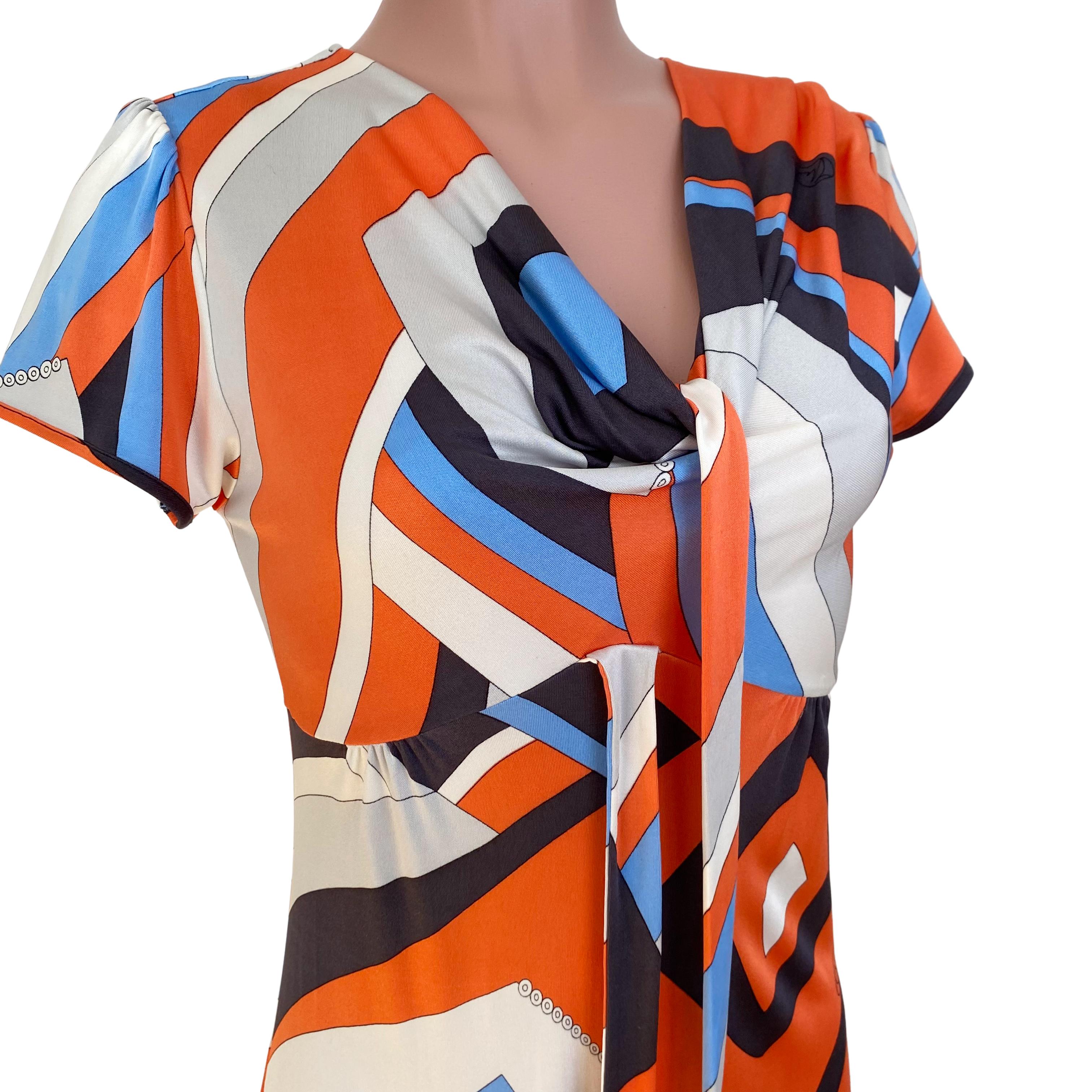 Salmon Orange Print Plunge-V FLORA KUNG Silk Jersey Dress  2
