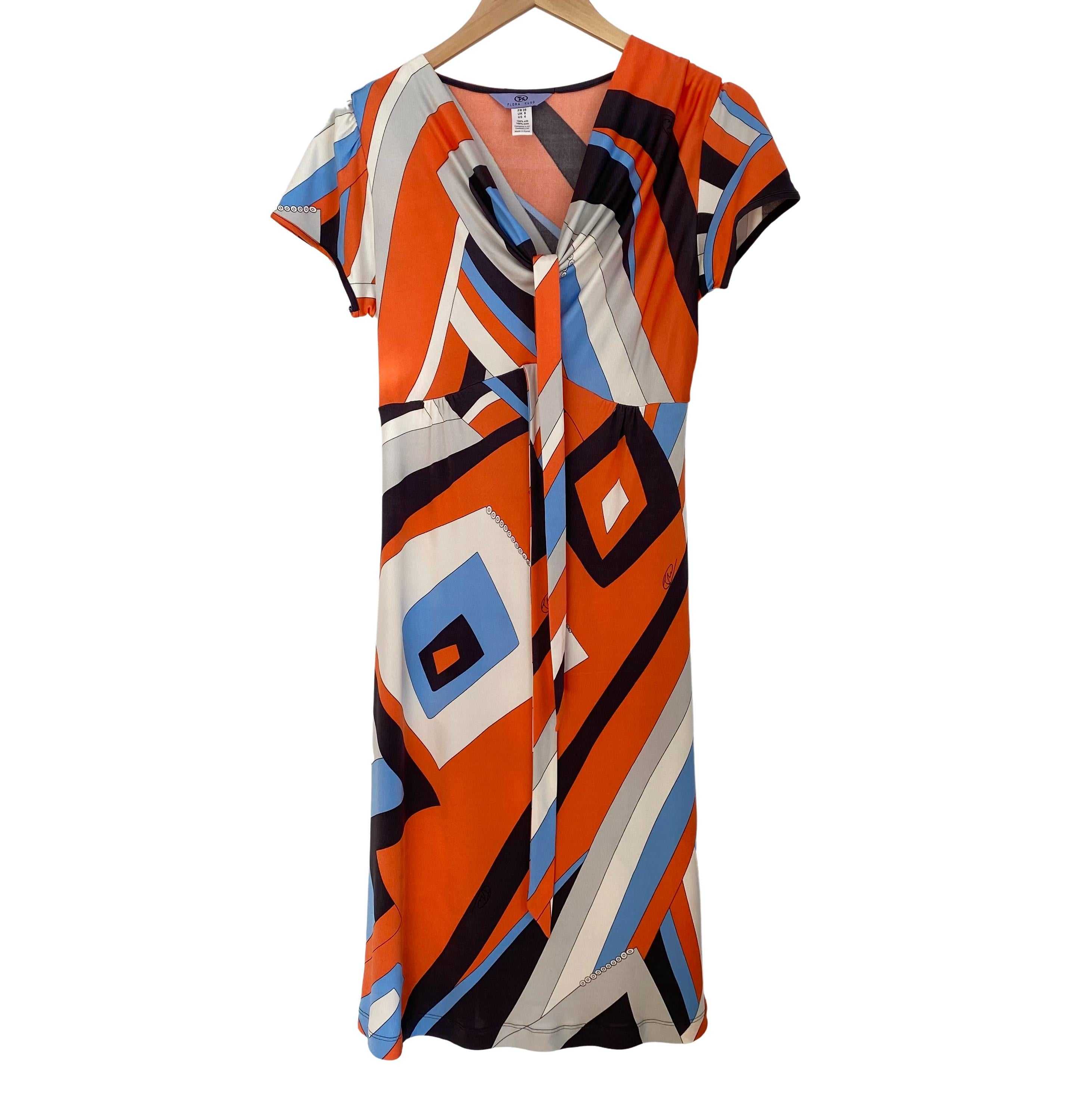 Salmon Orange Print Plunge-V FLORA KUNG Silk Jersey Dress  3