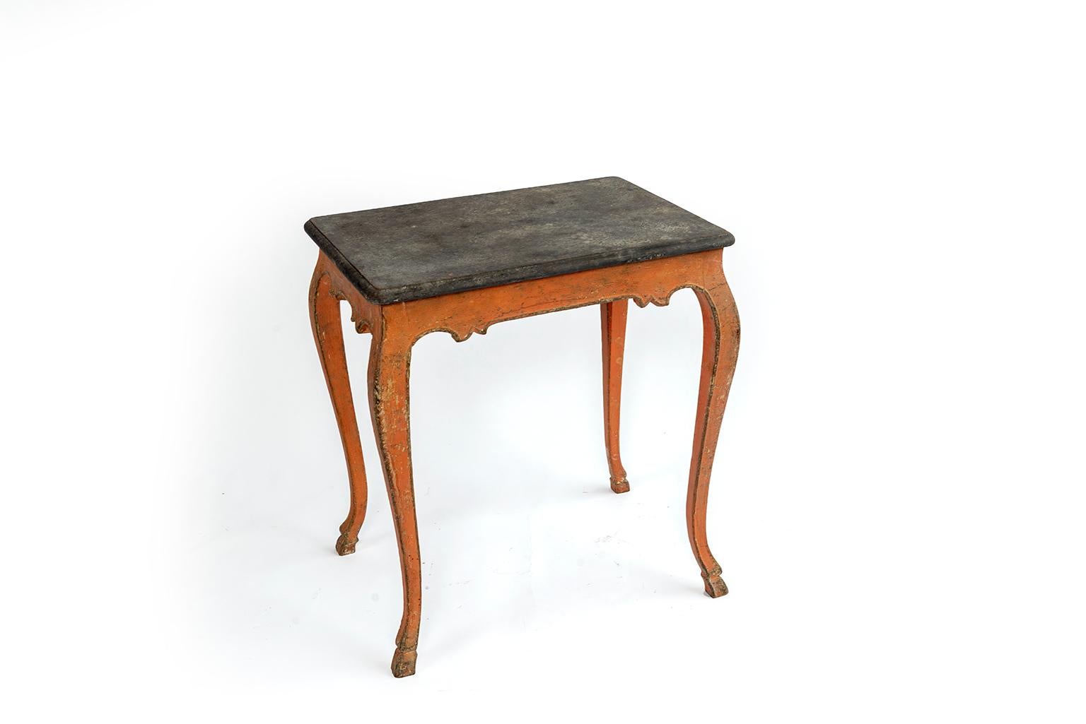 French Salmon Painted Side Table with an Ebonized Painted Top