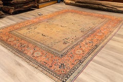 Tapis Kashan rose saumoné et jaune beige