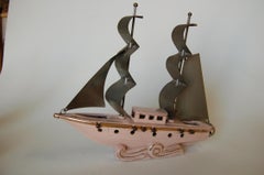 Salmon Pink Ceramic Sailboat TV Accent Lamp with Chrome Sails