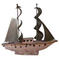 Salmon Pink Ceramic Sailboat TV Accent Lamp with Chrome Sails