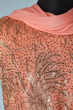 Salmon pink chiffon dress and beaded lurex Pat Sandler for Hightlight