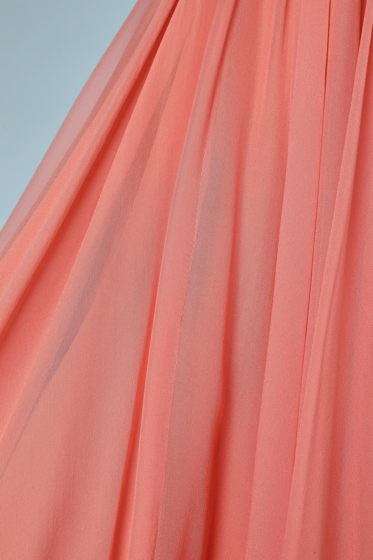 Salmon pink chiffon dress and beaded lurex Pat Sandler for Hightlight In Excellent Condition For Sale In Saint-Ouen-Sur-Seine, FR