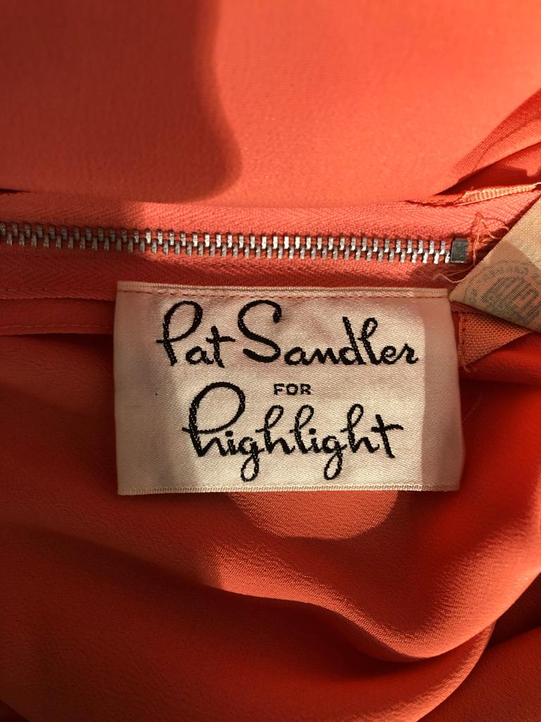 Salmon pink chiffon dress and beaded lurex Pat Sandler for Hightlight For Sale 2
