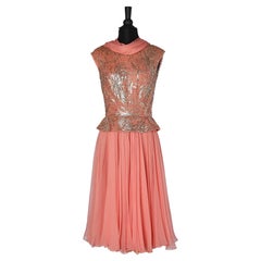 Vintage Salmon pink chiffon dress and beaded lurex Pat Sandler for Hightlight