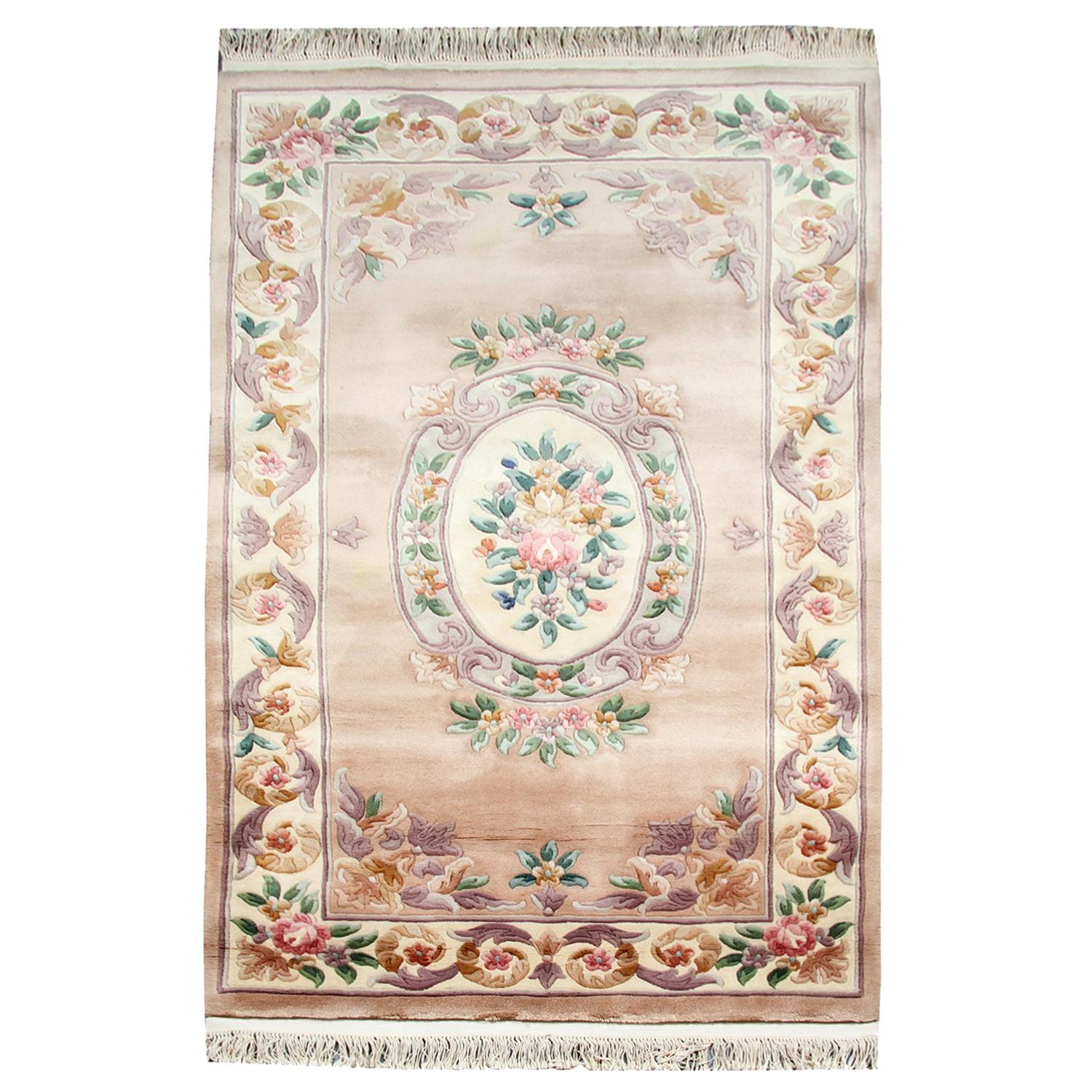 Vintage Chinese Aubusson Oriental Medallion Area Rug Carpet Blue For Sale at 1stDibs aubusson