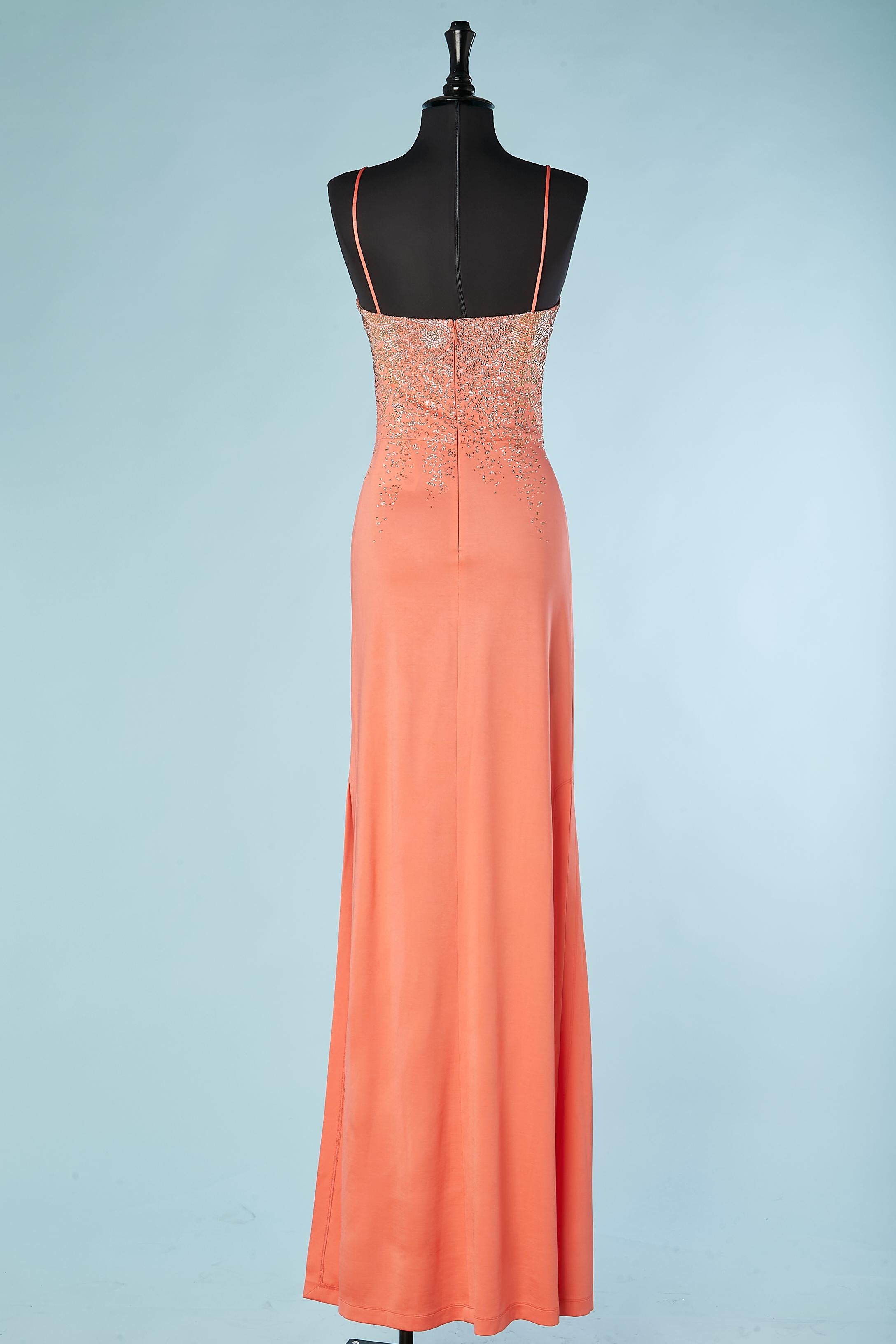 Salmon pink evening dress with three colors studs appliqué Just Cavalli NEW  For Sale 1