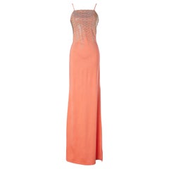 Lachsrosa Abendkleid mit dreifarbiger Nietenapplikation Just Cavalli NEW