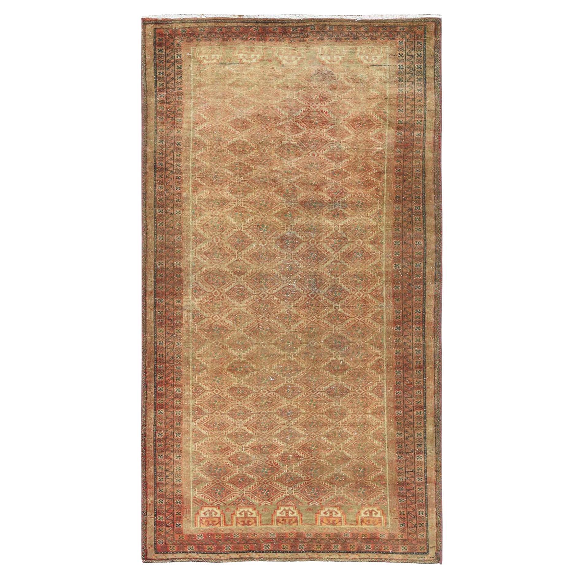 Salmon Pink Faded Bohemian Vintage Persian Baluch Worn Wool Hand Knotted Rug