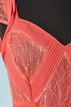 Salmon pink pleated evening dress with lace insert Cavalli Class NEW