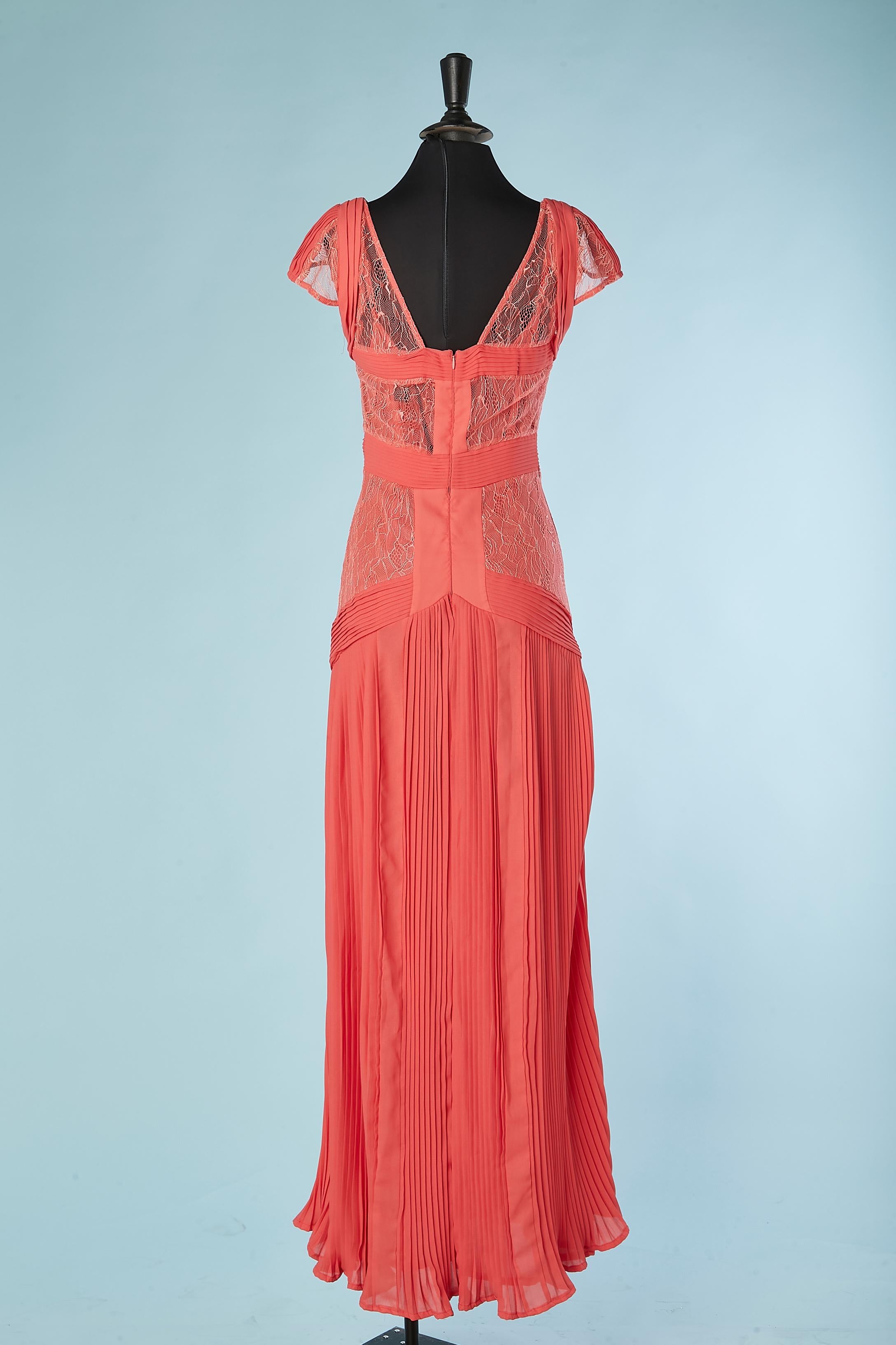Salmon pink pleated evening dress with lace insert Cavalli Class NEW  For Sale 3