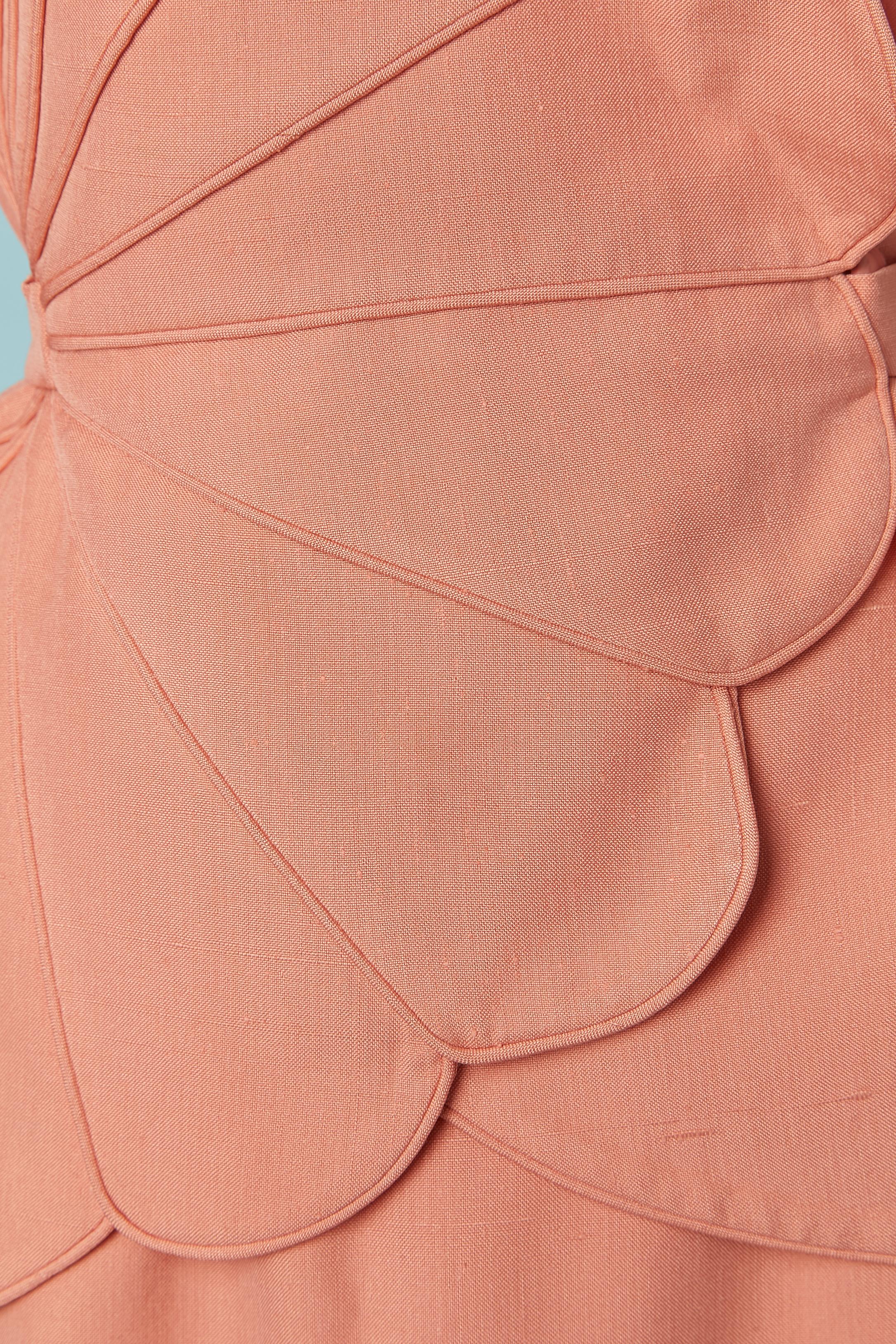 Orange Salmon pink raw silk skirt-suit with cut-work Valentino Boutique 1992 For Sale
