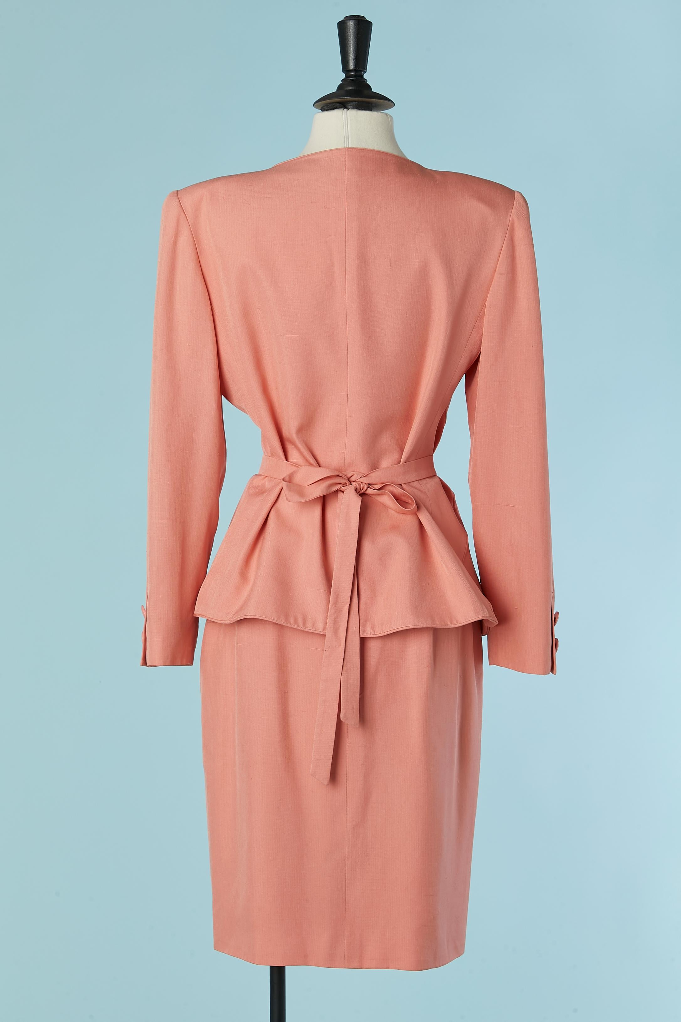 Salmon pink raw silk skirt-suit with cut-work Valentino Boutique 1992 For Sale 2