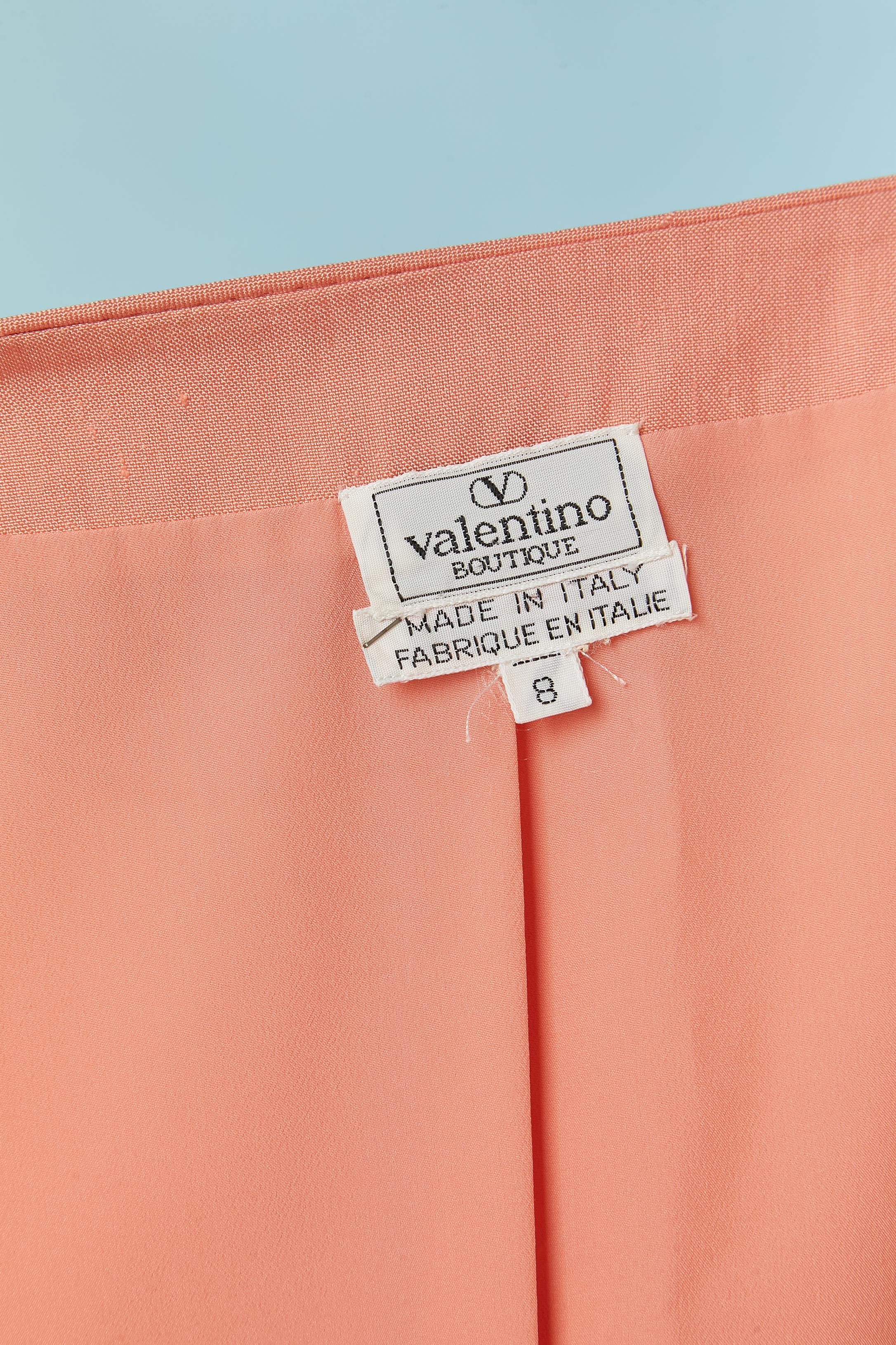 Salmon pink raw silk skirt-suit with cut-work Valentino Boutique 1992 For Sale 4