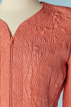Salmon pink silk quilted skirt-suit Oscar de la RENTA for Saks Fifth Avenue