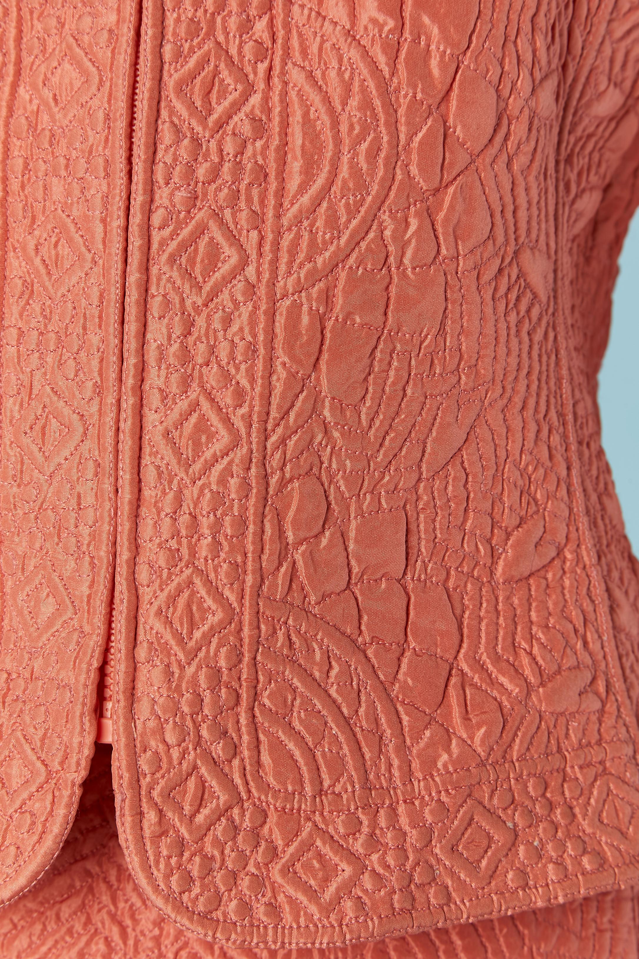 Orange Salmon pink silk quilted skirt-suit Oscar de la RENTA for Saks Fifth Avenue For Sale