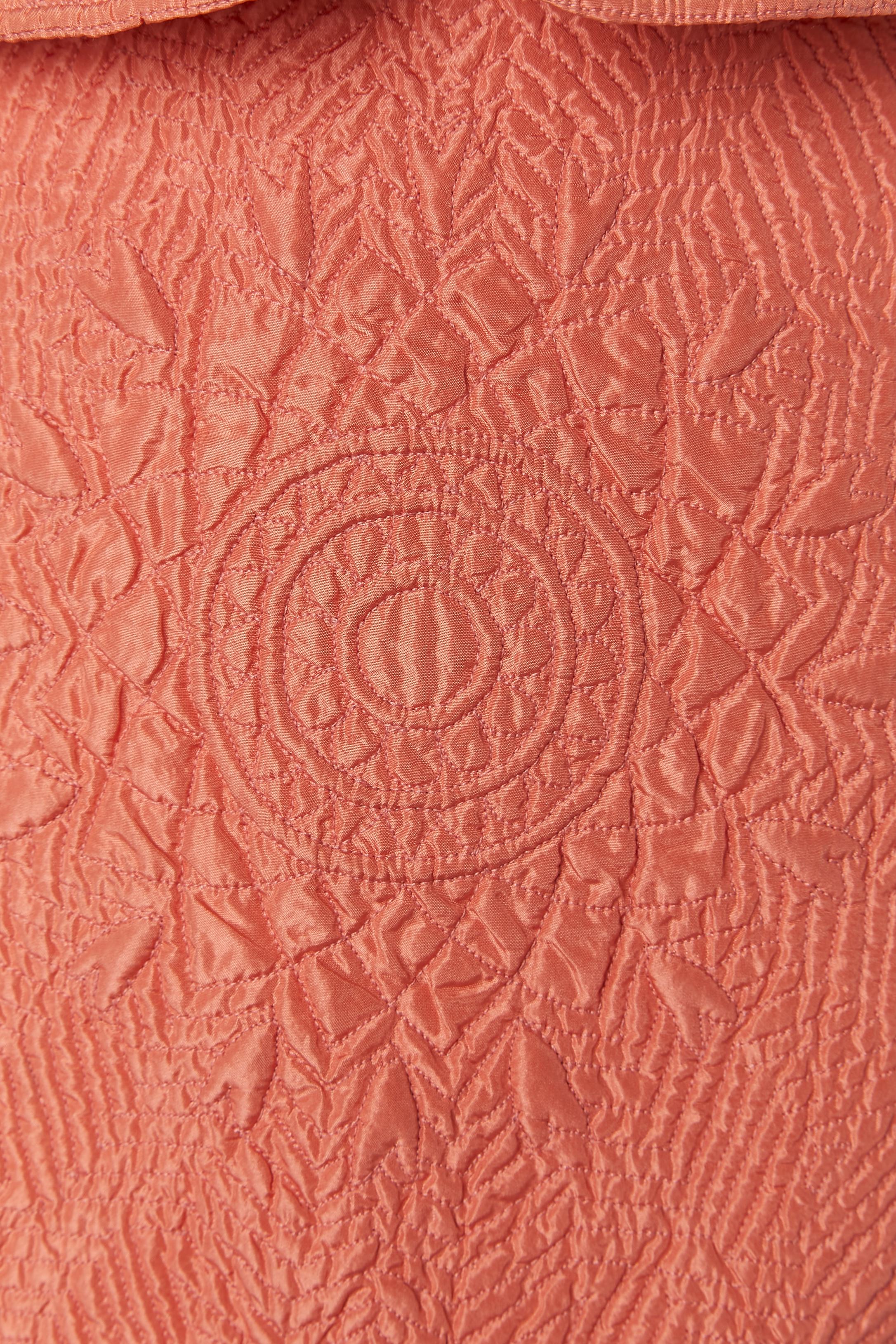 Salmon pink silk quilted skirt-suit Oscar de la RENTA for Saks Fifth Avenue In Excellent Condition For Sale In Saint-Ouen-Sur-Seine, FR