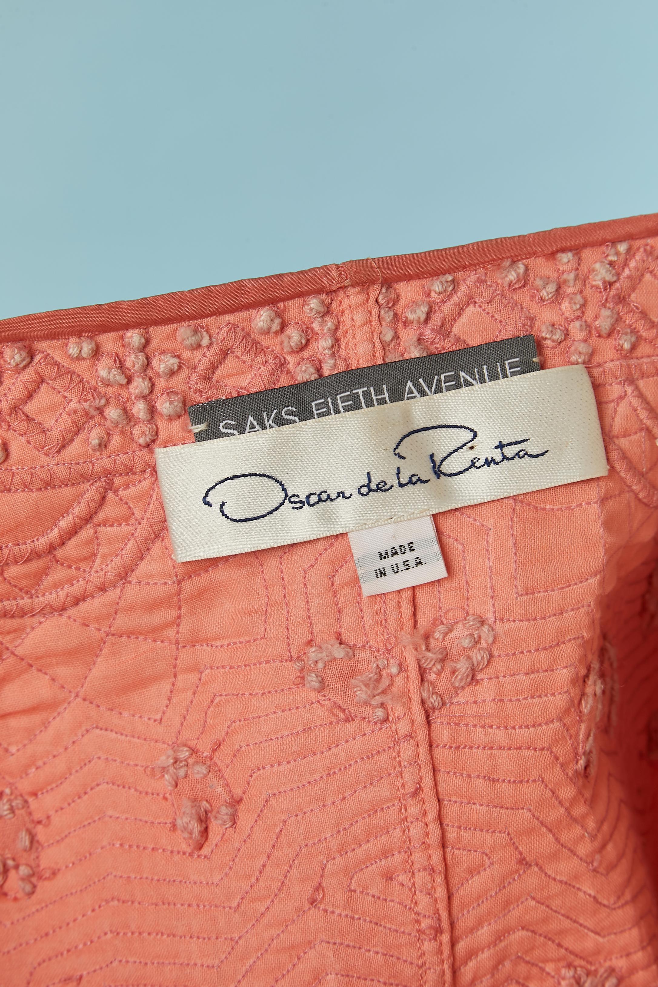 Salmon pink silk quilted skirt-suit Oscar de la RENTA for Saks Fifth Avenue For Sale 3