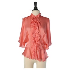 Salmon pink silk shirt with ruffles ALEXANDRE VAUTHIER