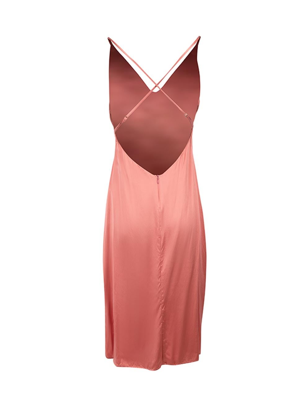 Reformation Salmon Pink Silk V Neck Mini Slip Dress Size XXS In Good Condition In London, GB