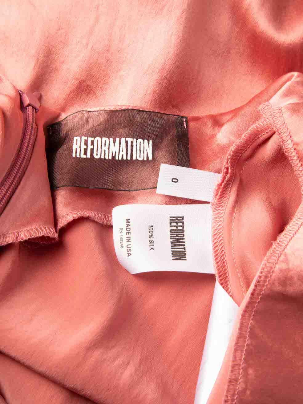 Reformation Salmon Pink Silk V Neck Mini Slip Dress Size XXS 1