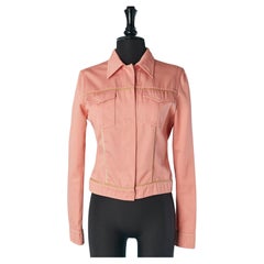 Chaqueta rosa salmón de un solo pecho con ribetes dorados FENDI Jeans