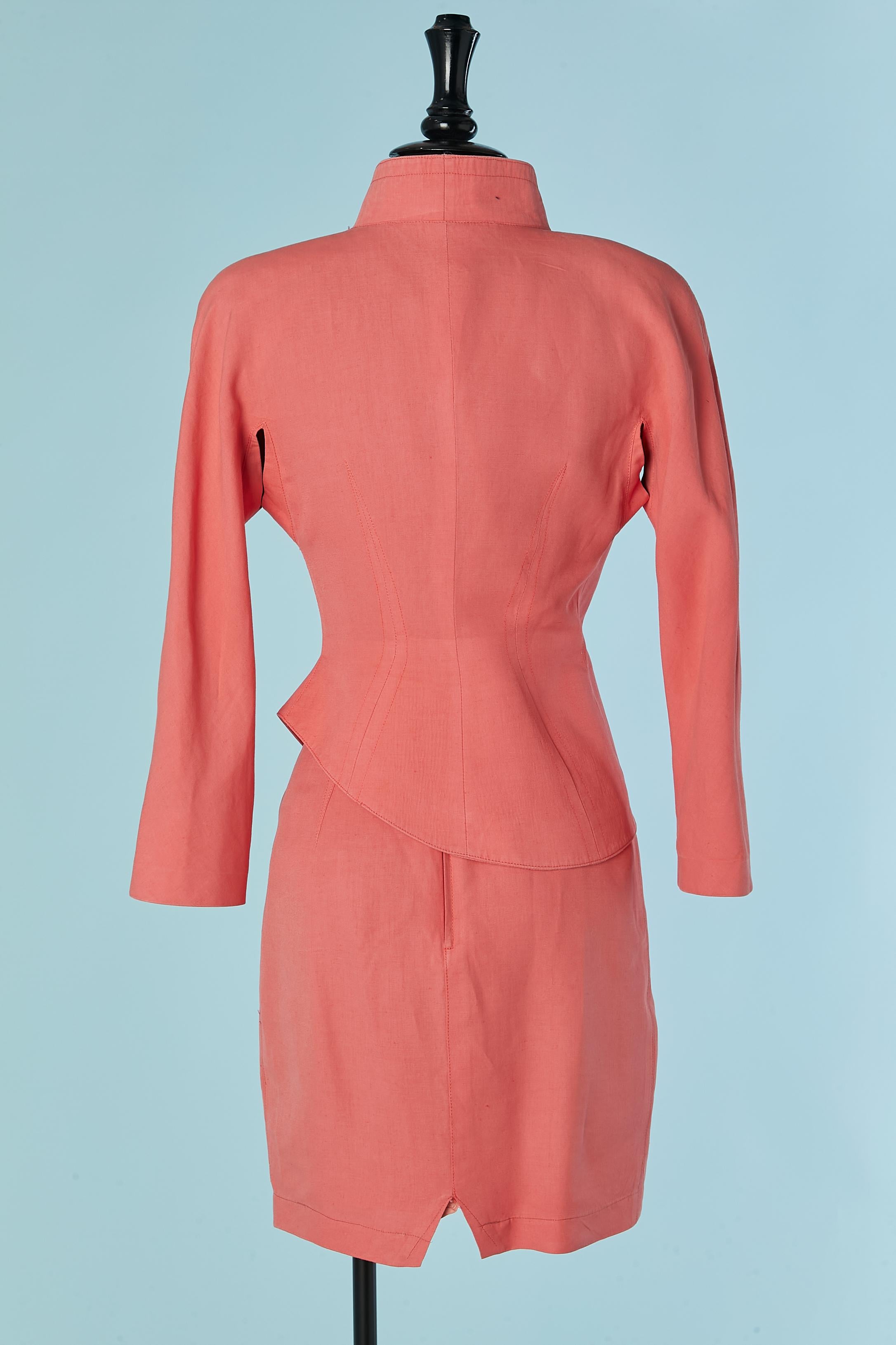 Salmon pink skirt-suit with double-breasted jacket Thierry Mugler ACTIV For Sale 2