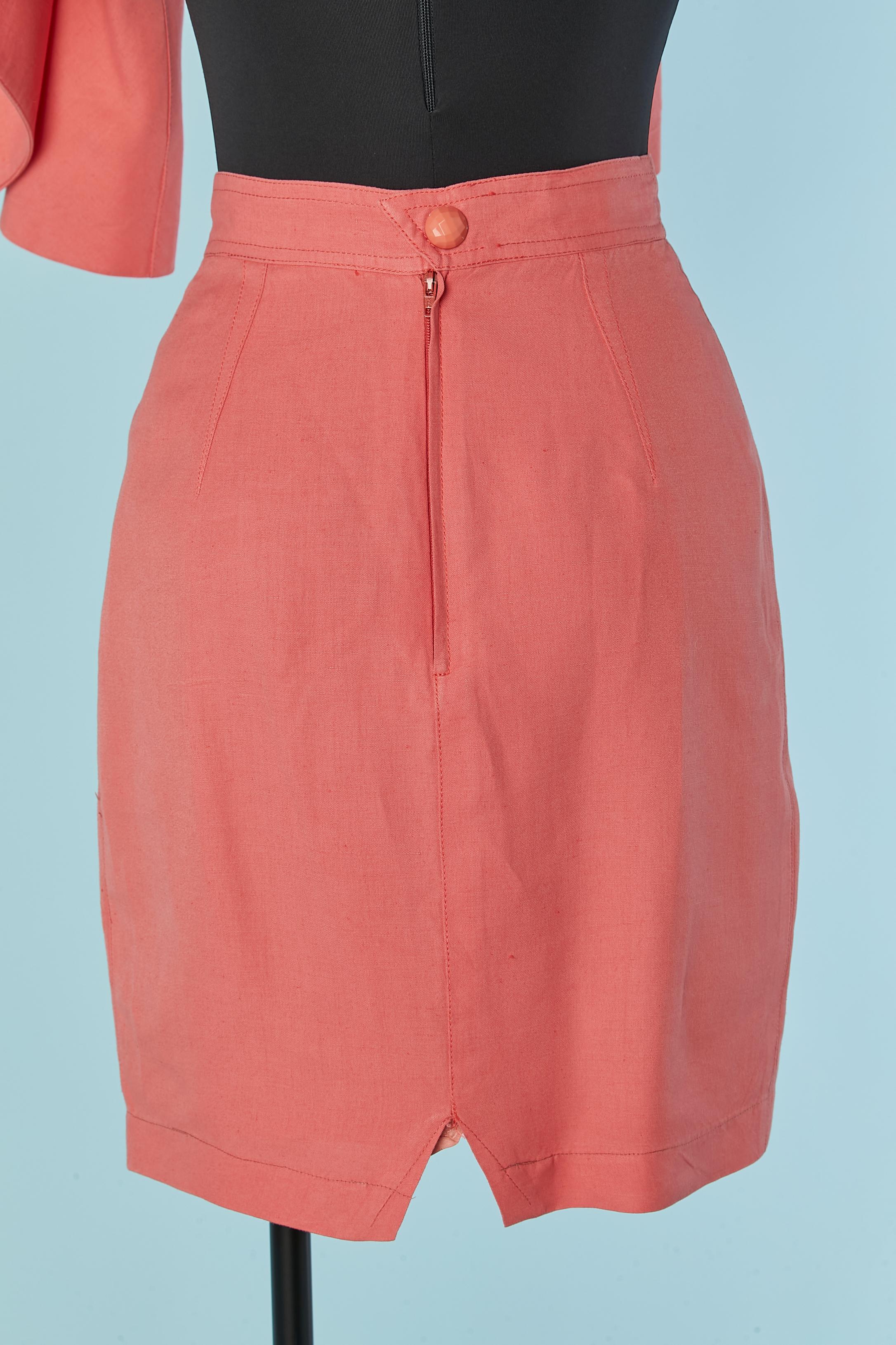 Salmon pink skirt-suit with double-breasted jacket Thierry Mugler ACTIV For Sale 3