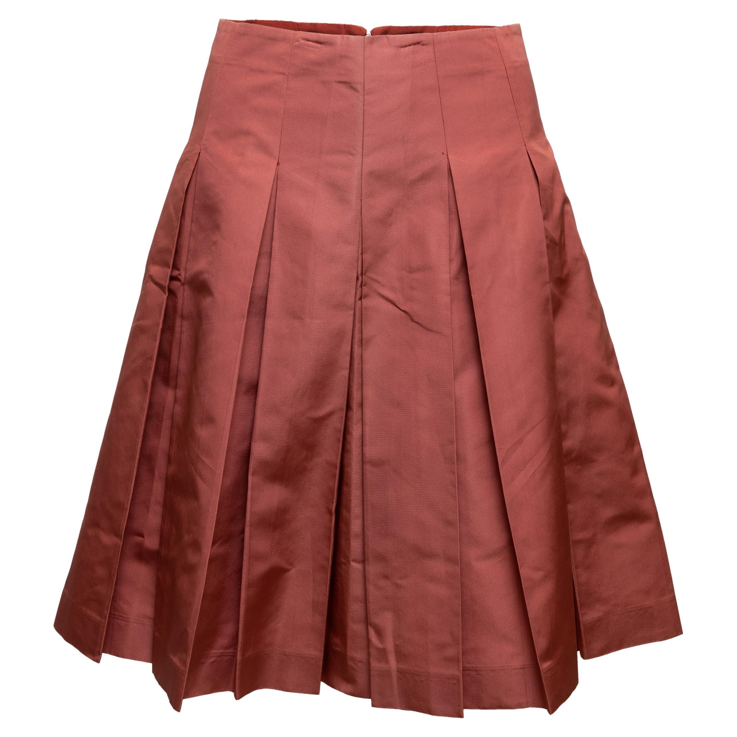Salmon Prada Silk Pleated Skirt Size IT 38