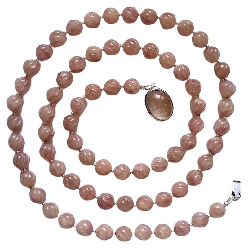 Salmon Quartz Swirl Cut Beaded Necklace