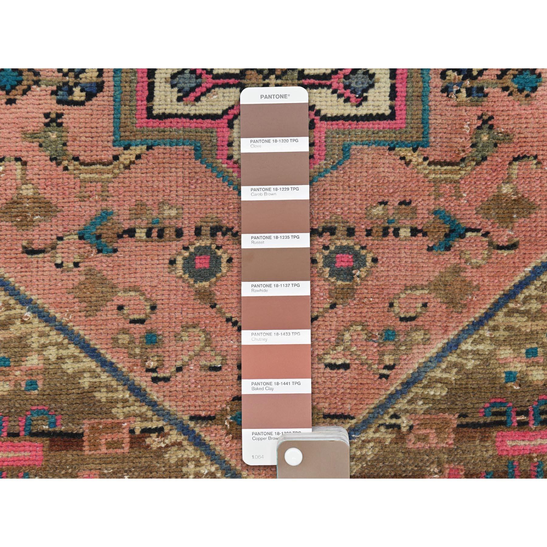 Hand-Knotted Salmon Red Wool Hand Knotted Colorful Vintage Persian Bakhtiyar Worn Down Rug