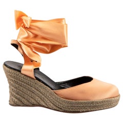 Salmon Satin Ribbon Espadrille Wedges Size IT 38