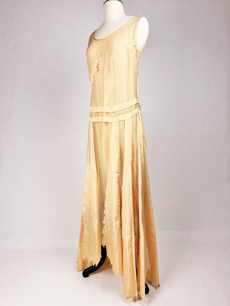 Abito Couture in taffetà salmone e maglia di seta di Martial et Armand - Pari C. 1930 in vendita 8