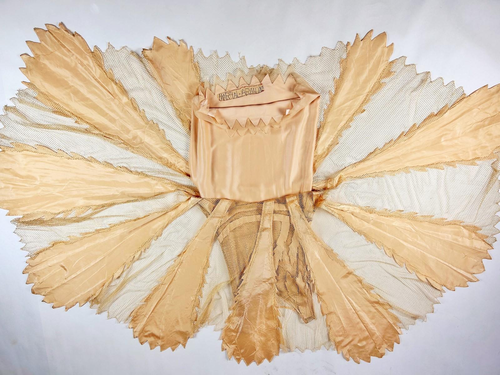 Abito Couture in taffetà salmone e maglia di seta di Martial et Armand - Pari C. 1930 in vendita 10