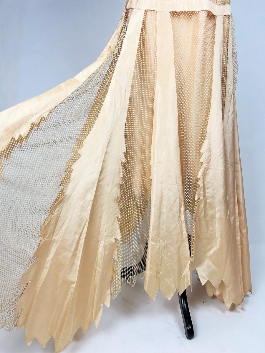 Beige Abito Couture in taffetà salmone e maglia di seta di Martial et Armand - Pari C. 1930 in vendita