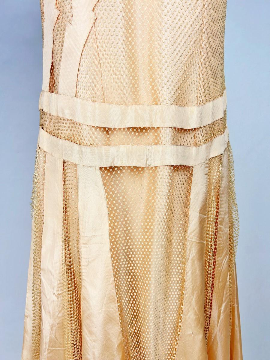 Donna Abito Couture in taffetà salmone e maglia di seta di Martial et Armand - Pari C. 1930 in vendita