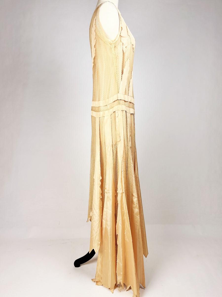 Abito Couture in taffetà salmone e maglia di seta di Martial et Armand - Pari C. 1930 in vendita 2