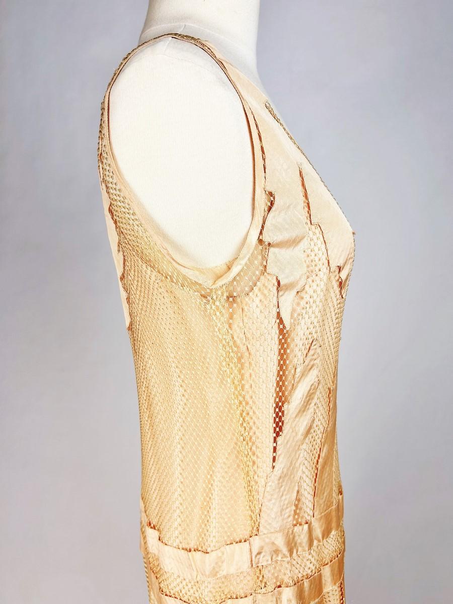 Abito Couture in taffetà salmone e maglia di seta di Martial et Armand - Pari C. 1930 in vendita 3