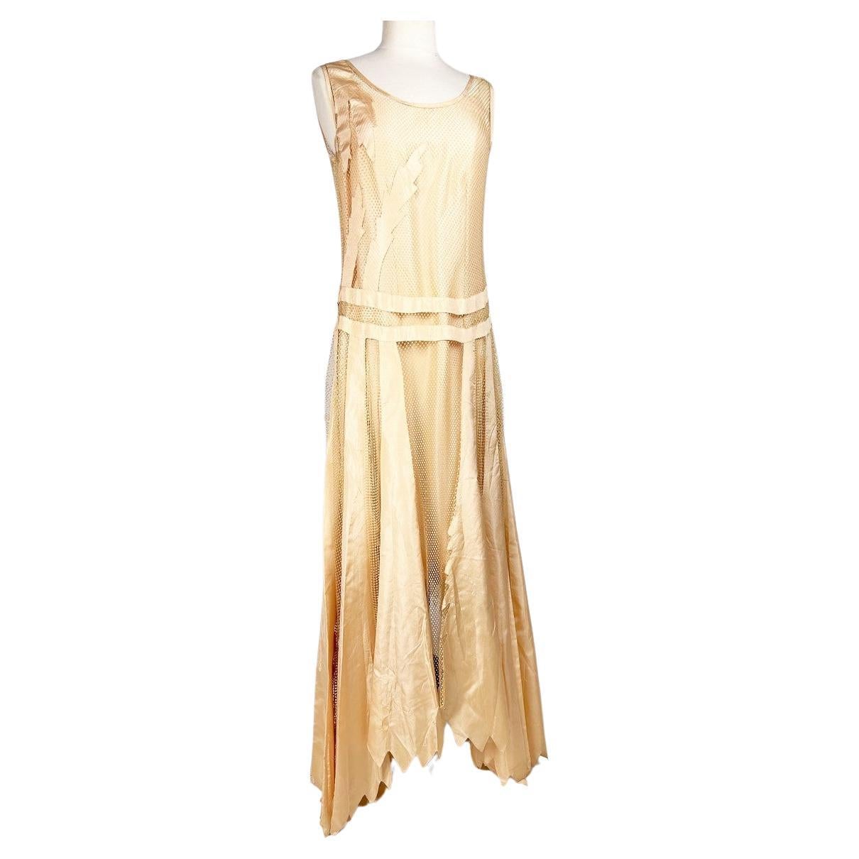Salmon taffeta and silk knit Couture dress by Martial et Armand - Pari C. 1930