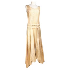 Salmon taffeta and silk knit Couture dress by Martial et Armand - Pari C. 1930