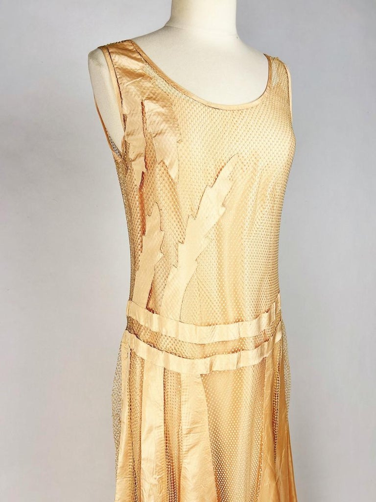 Salmon taffeta and silk knit Couture dress by Martial et Armand - Paris C.  1930 at 1stDibs