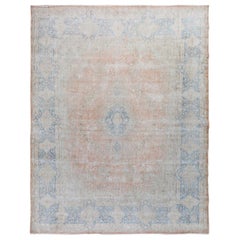 Salmon Vintage and Worn Down Persian Kerman Pure Wool Oriental Rug