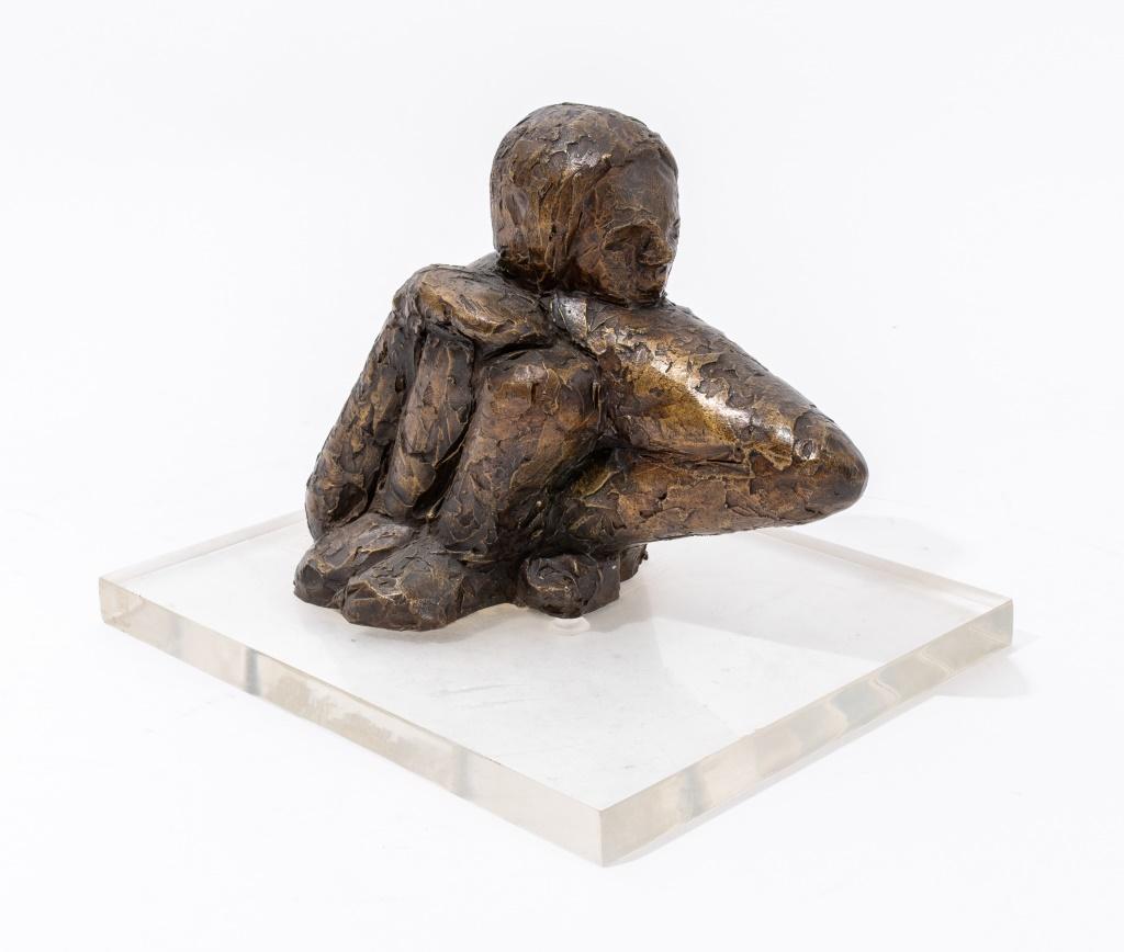 Victor Salmones (Mexican, 1937-1989) Brutalist bronze sculpture depicting a seated figure, signed 