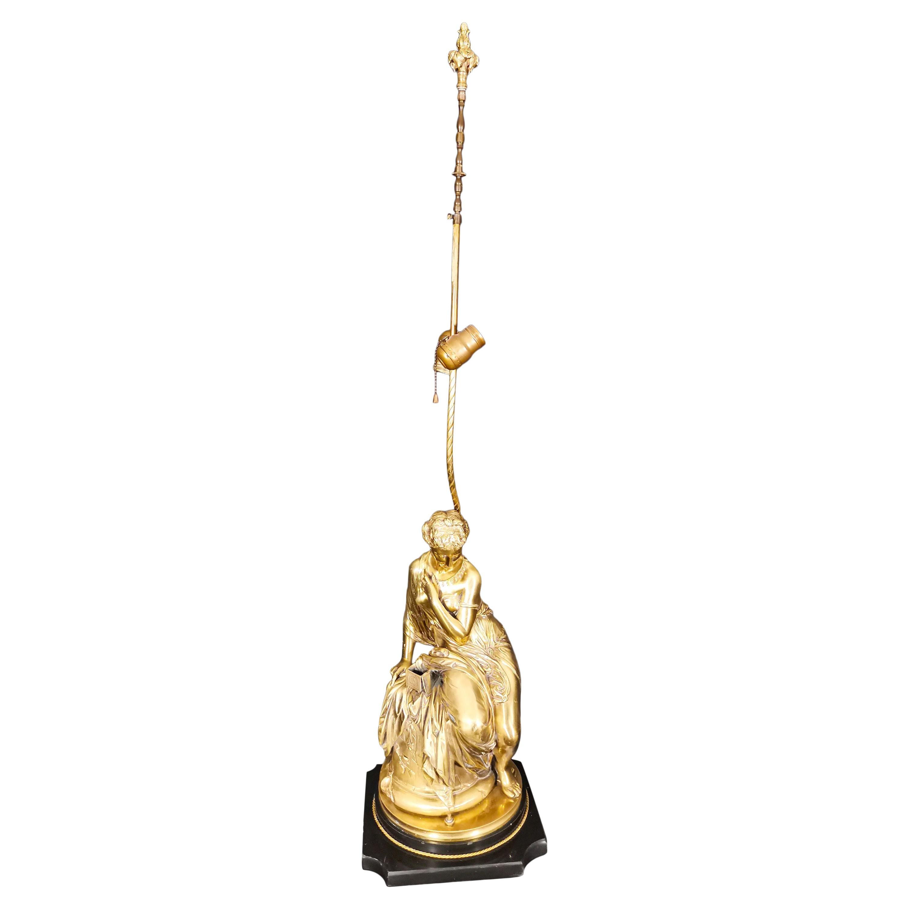 Salmson Table Gilde Bronze Lamp, 19th Century For Sale